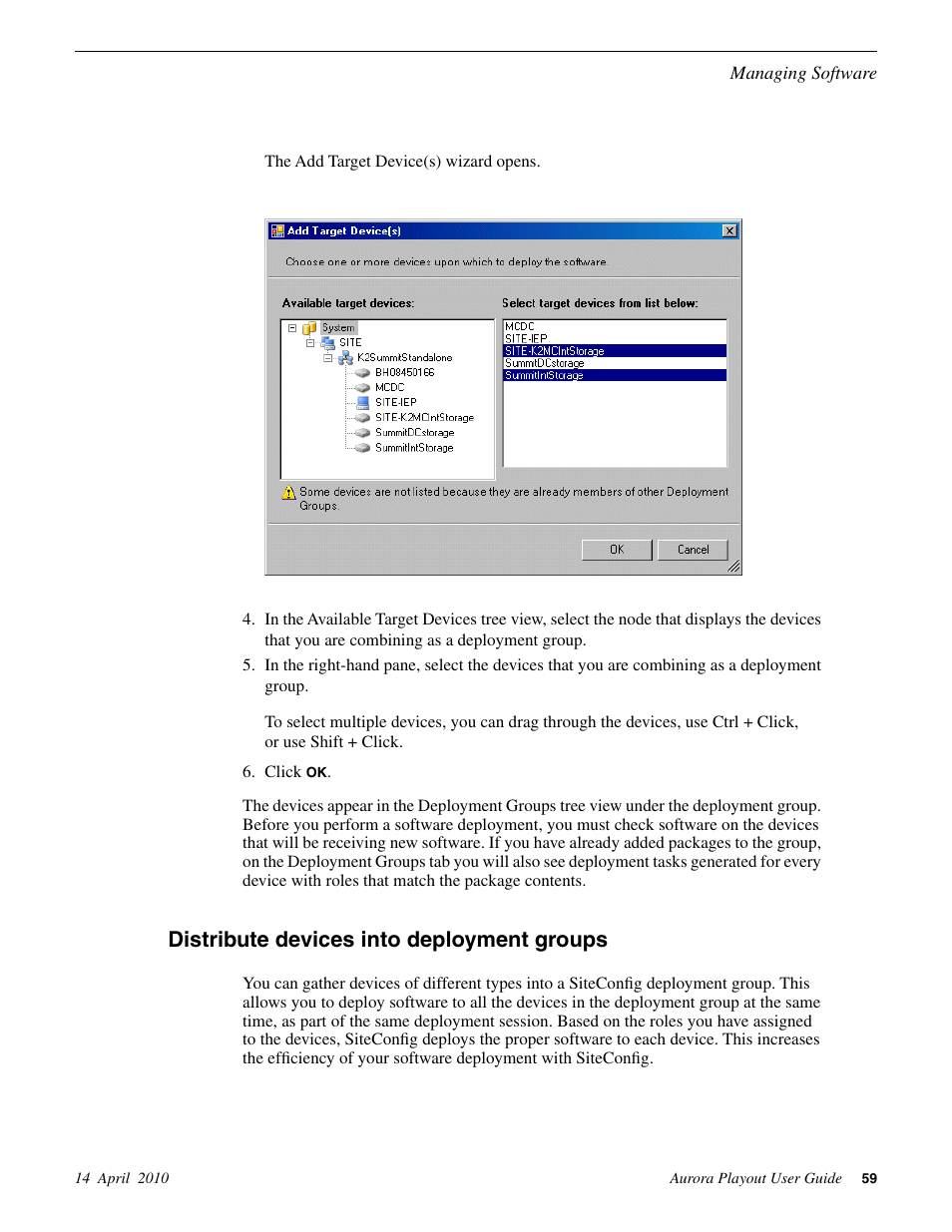 Distribute devices into deployment groups | Grass Valley Aurora Playout v.7.0 User Manual | Page 59 / 224