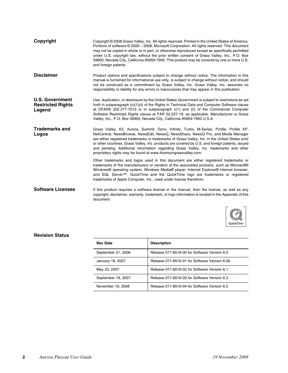 Grass Valley Aurora Playout v.6.5 User Manual | Page 2 / 184