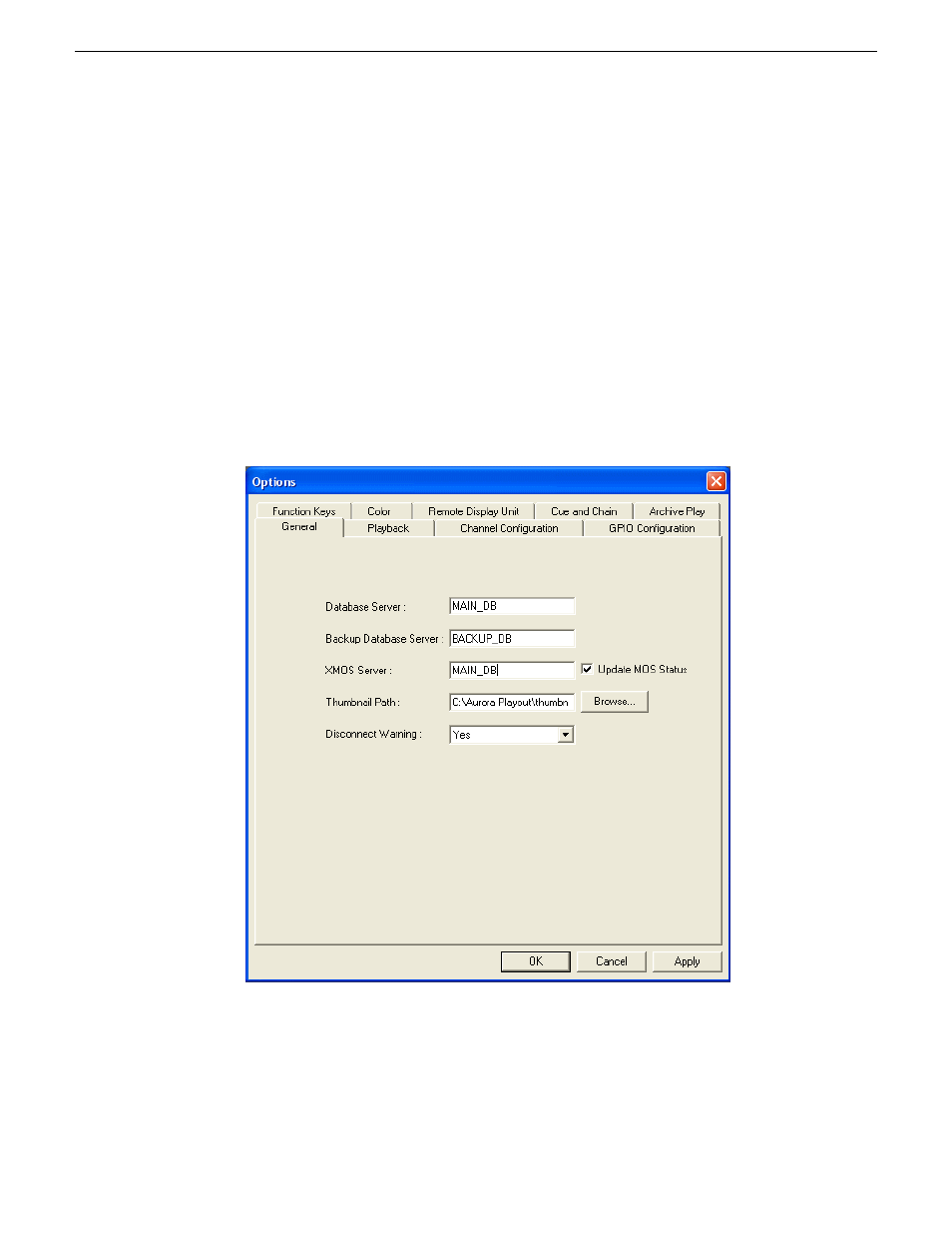 Configuring aurora playout, Configuring the aurora playout application | Grass Valley Aurora Playout v.6.5 User Manual | Page 42 / 184