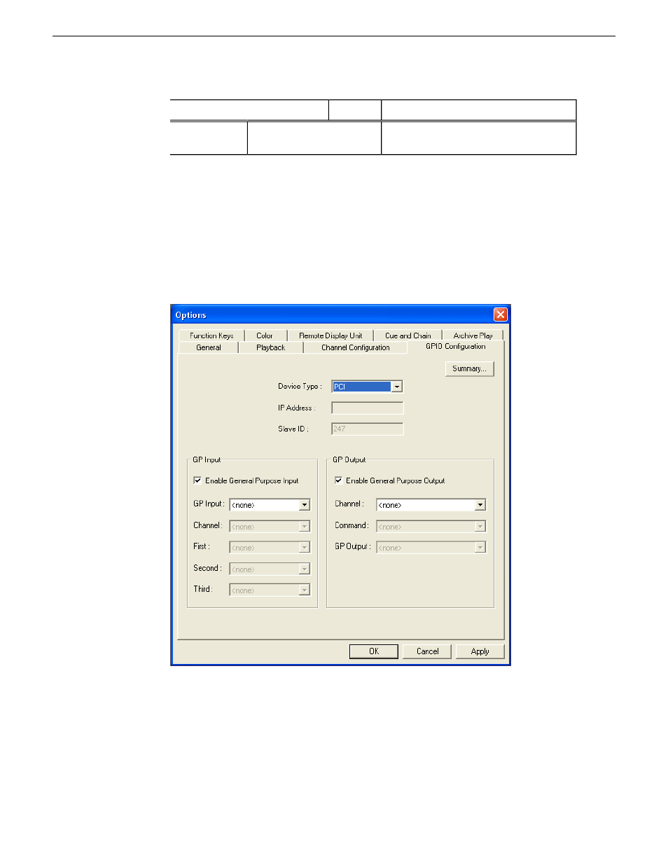 Configuring gpi input and output | Grass Valley Aurora Playout v.6.5 User Manual | Page 47 / 184