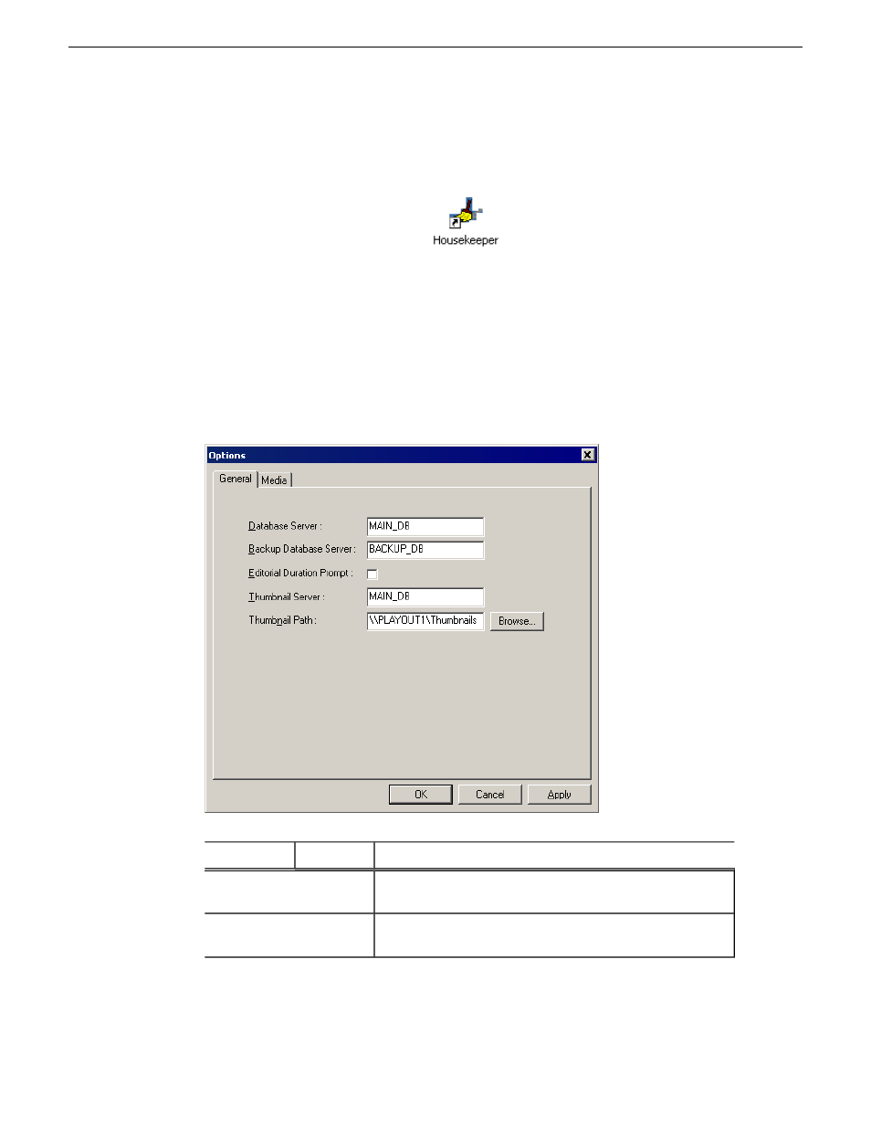 Configuring housekeeper, Setting general options of housekeeper | Grass Valley Aurora Playout v.6.5 User Manual | Page 68 / 184