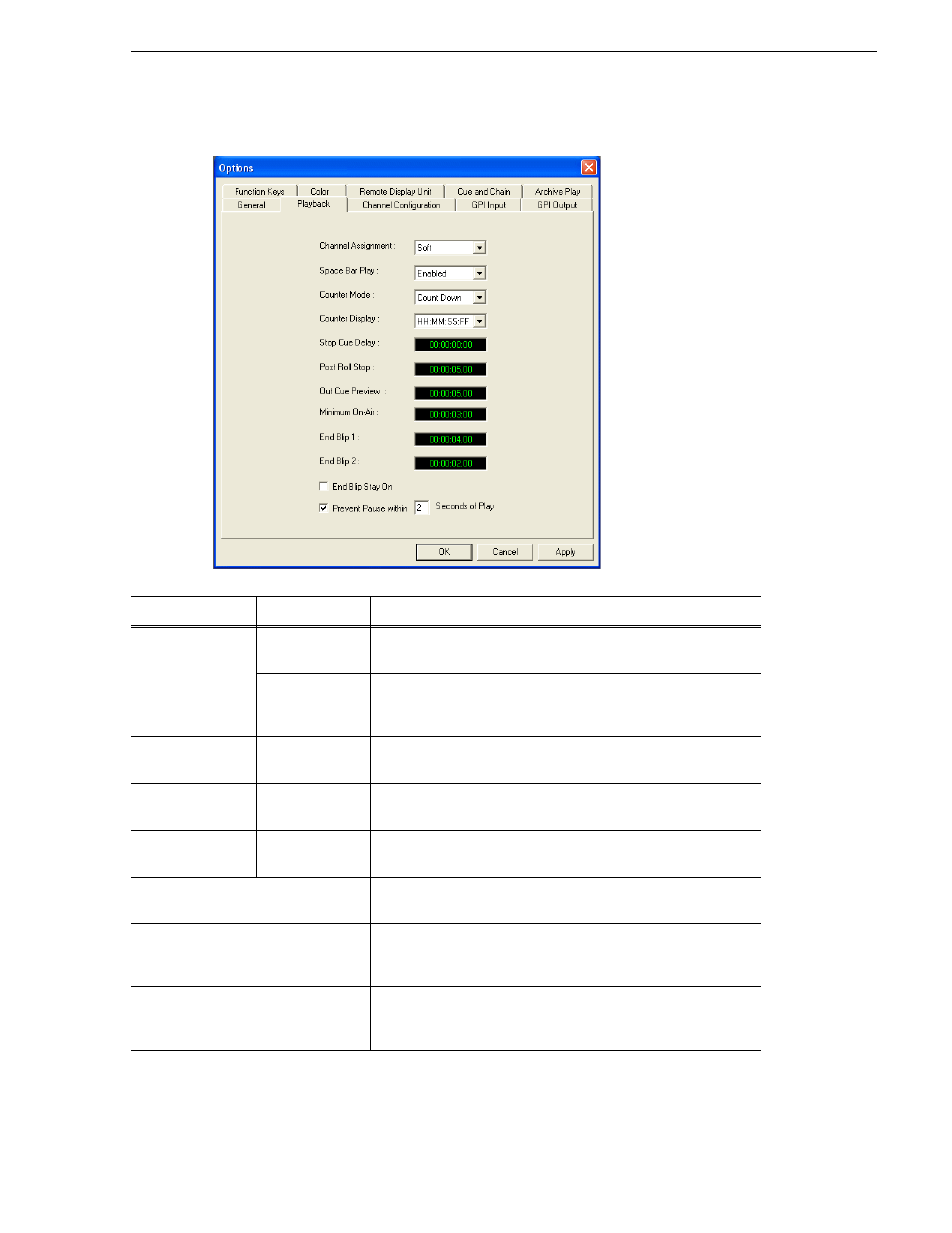 Setting playback options | Grass Valley Aurora Playout v.6.3 User Manual | Page 43 / 130