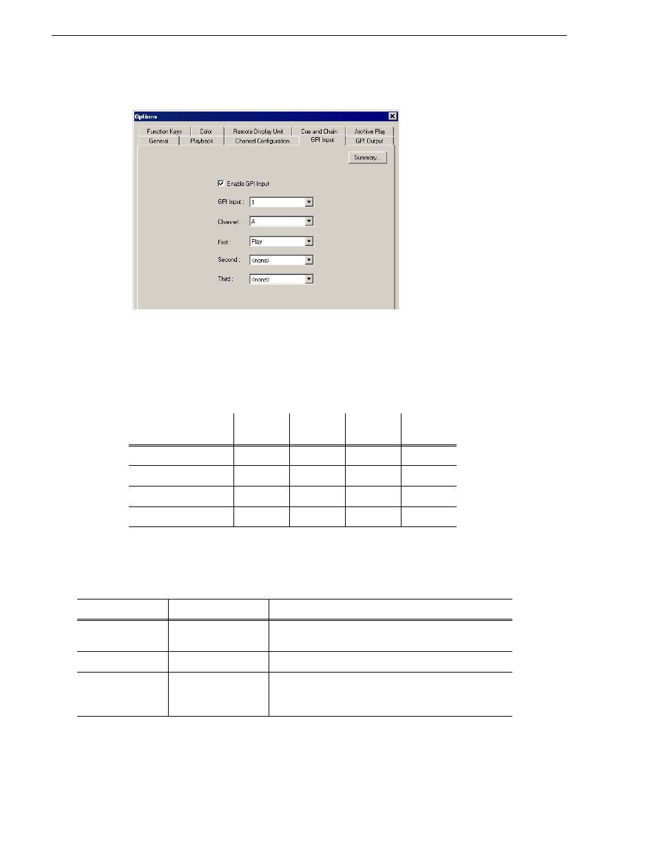 Configuring gpi input, Chapter 4 configuring aurora playout | Grass Valley Aurora Playout v.6.3 User Manual | Page 46 / 130