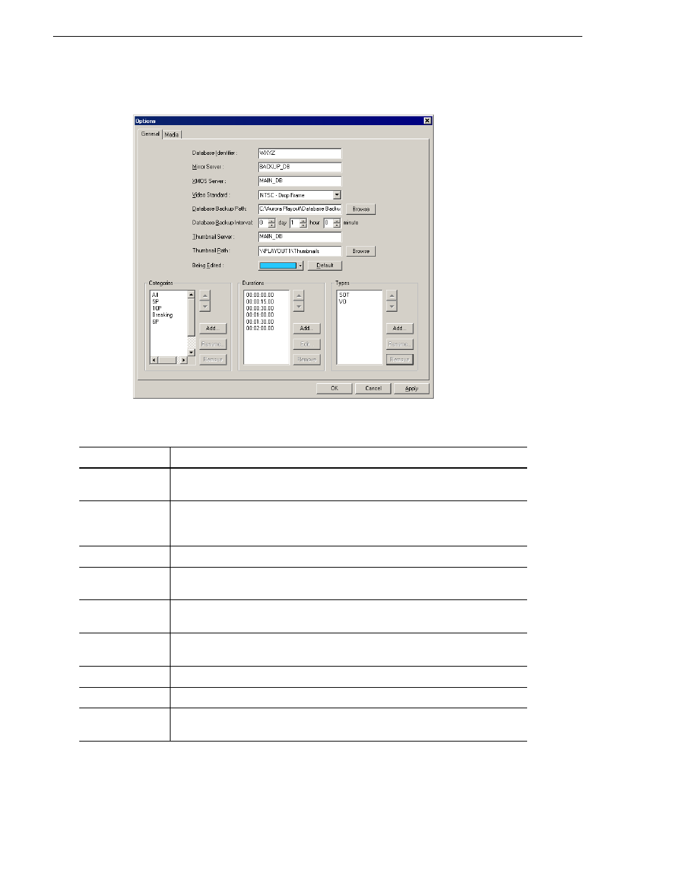 Setting general options, Chapter 4 configuring aurora playout | Grass Valley Aurora Playout v.6.3 User Manual | Page 58 / 130