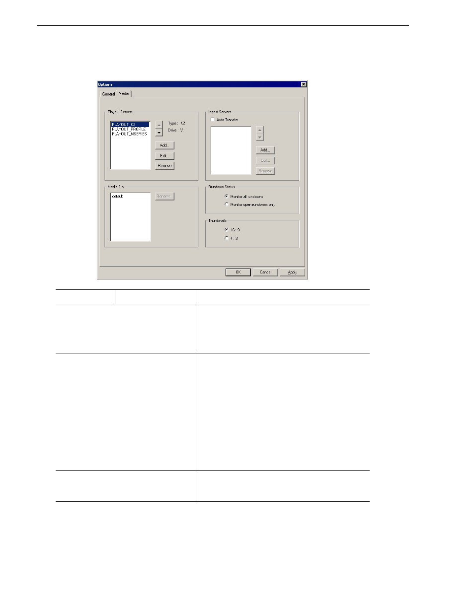 Setting media options, Chapter 4 configuring aurora playout | Grass Valley Aurora Playout v.6.3 User Manual | Page 60 / 130