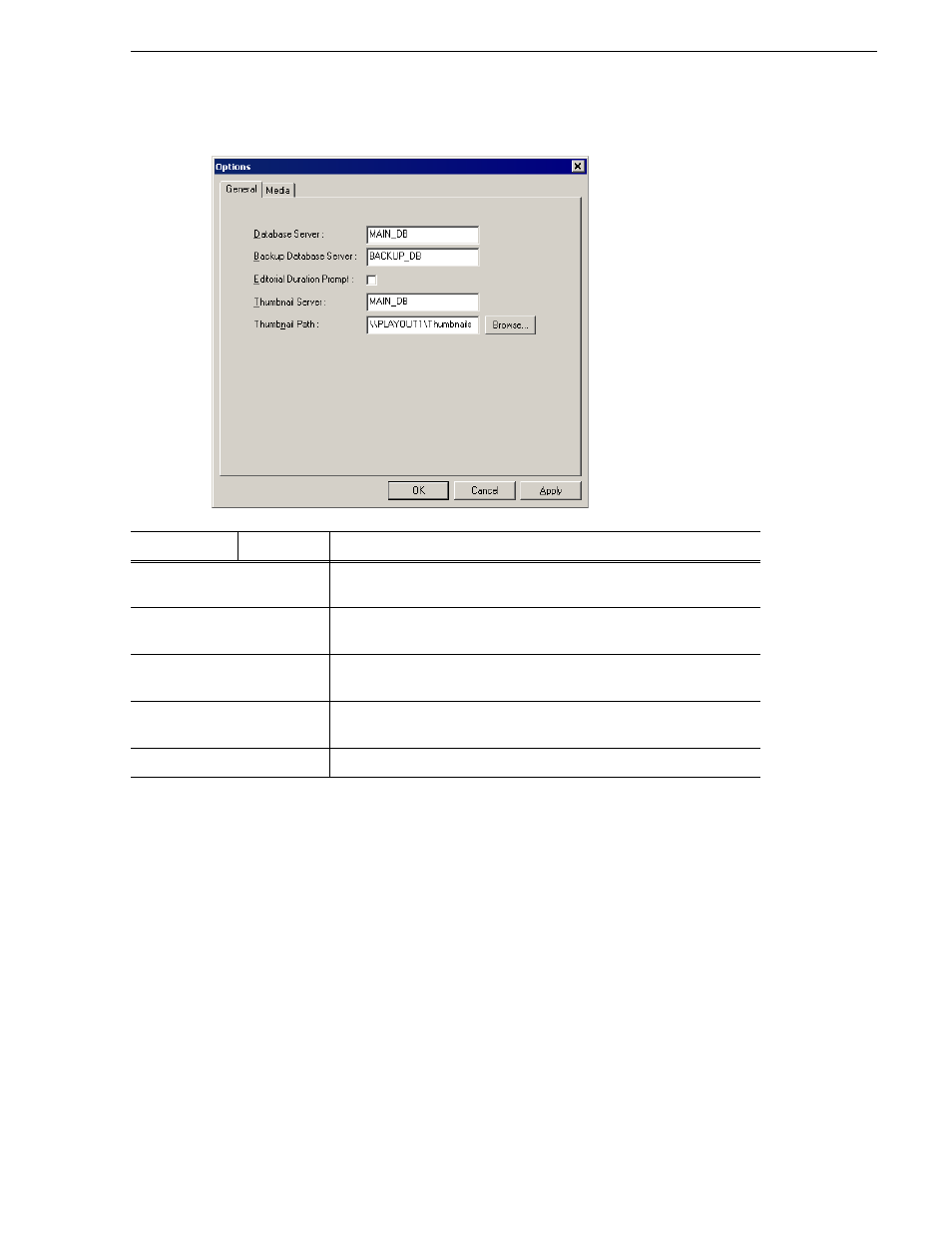 Setting general options, Setting media options, Setting general options setting media options | Grass Valley Aurora Playout v.6.3 User Manual | Page 65 / 130