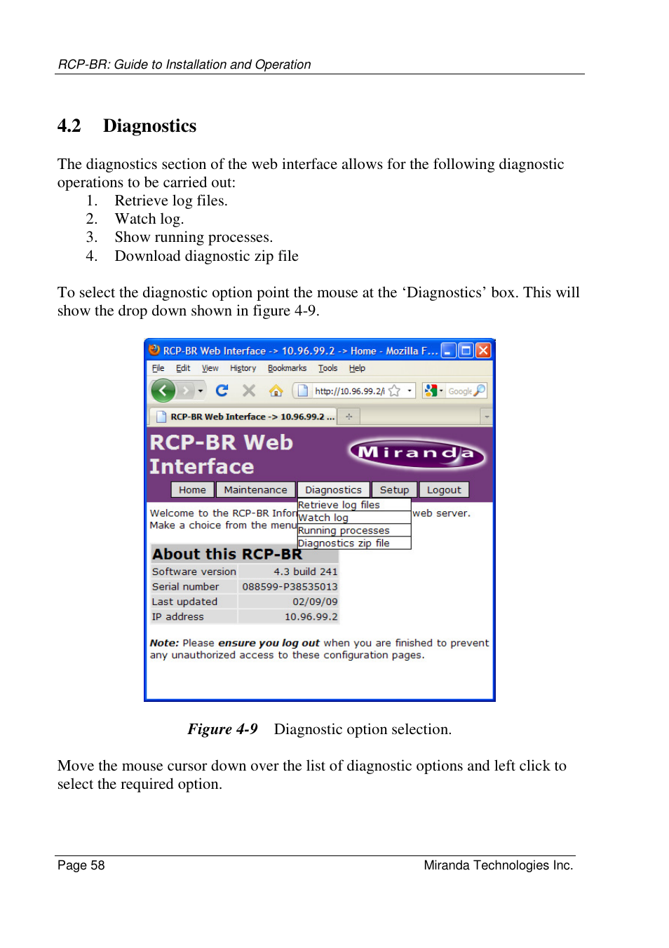 2 diagnostics | Grass Valley Branding Panel User Manual | Page 66 / 87