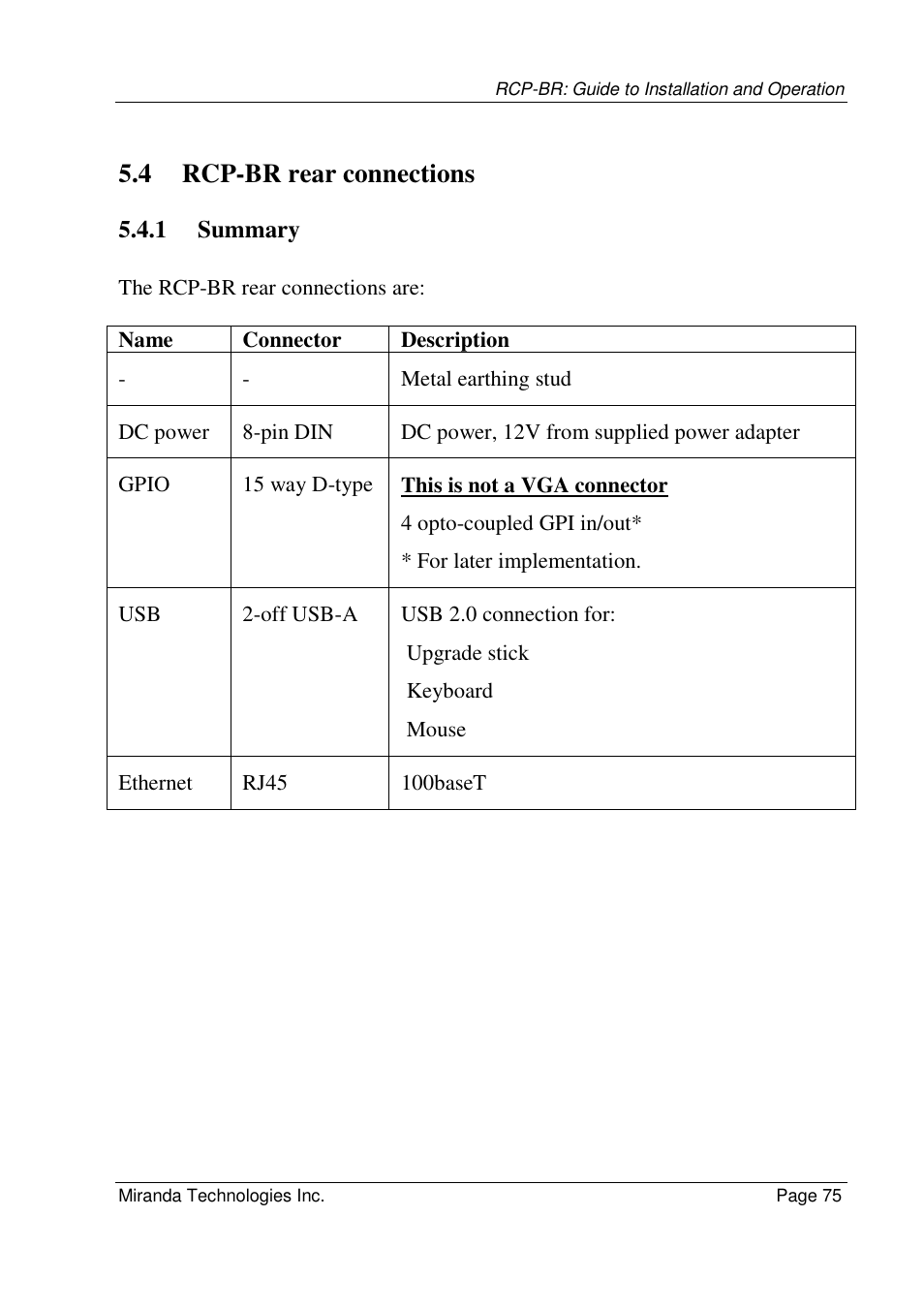 4 rcp-br rear connections | Grass Valley Branding Panel User Manual | Page 83 / 87