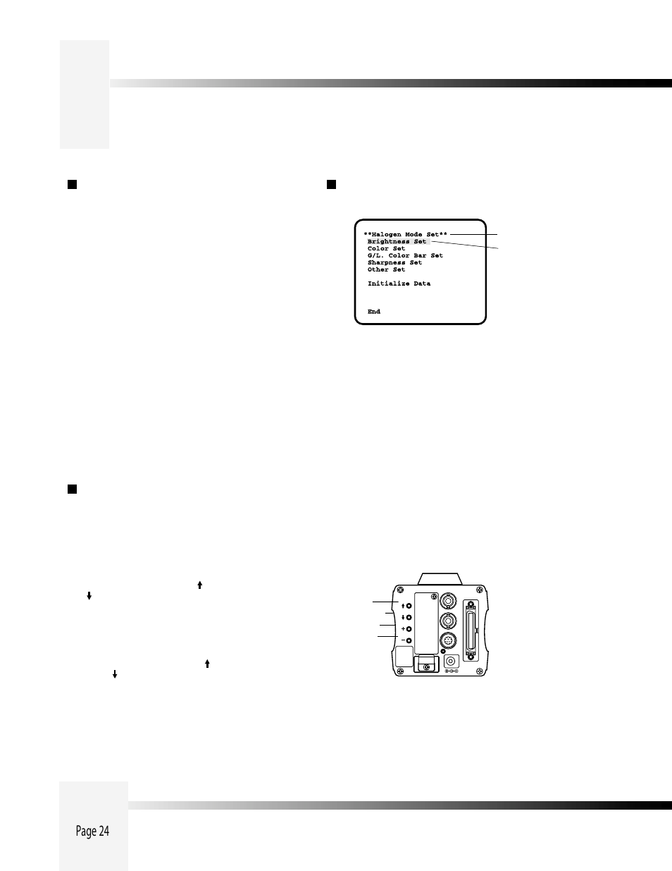 Appendix h: on-screen camera menus, Page 24, Menu item setting | Main menu screen, Setting | Grass Valley 3-CCD CameraMan Rev A User Manual | Page 27 / 33