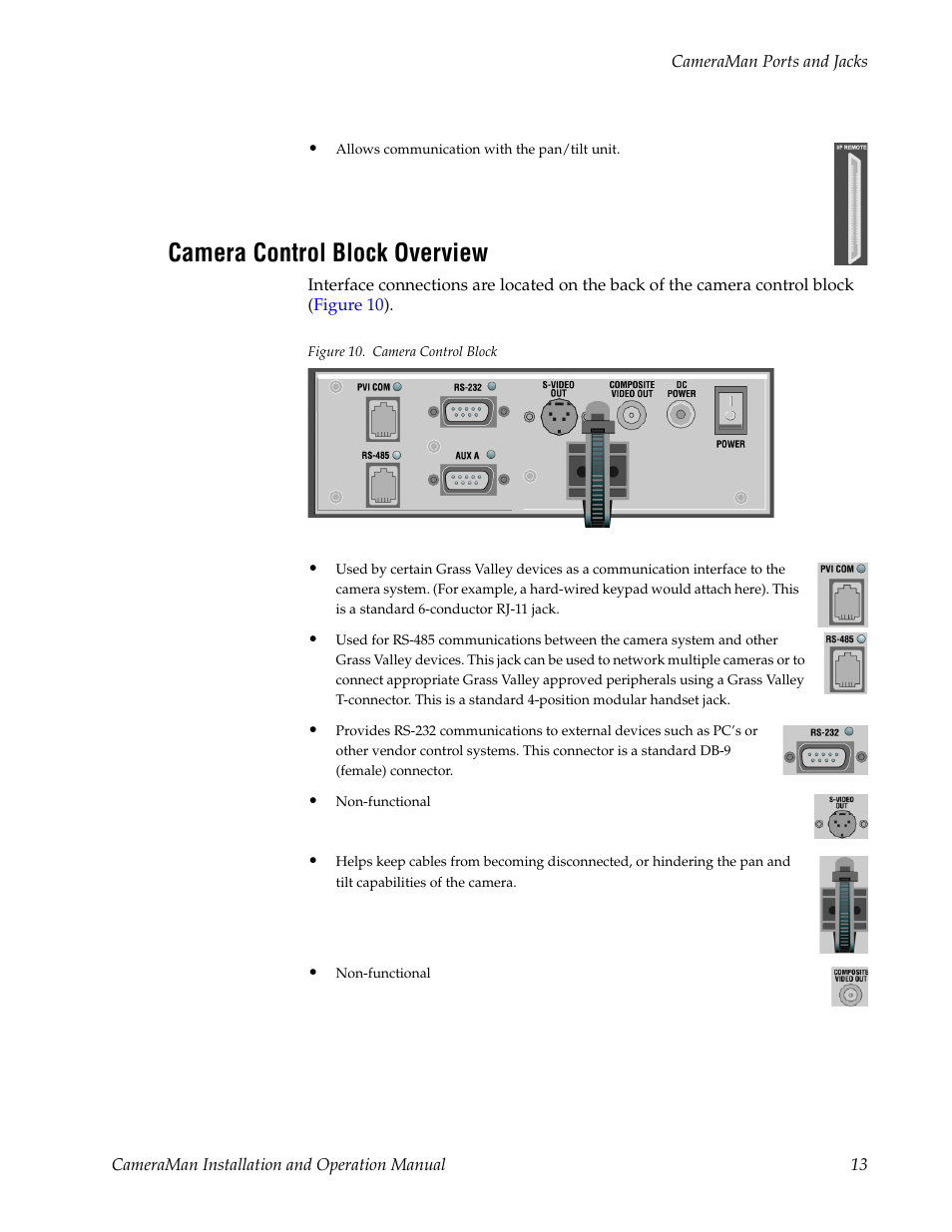 Camera control block overview, Figure 10. camera control block | Grass Valley 3-CCD CameraMan User Manual | Page 13 / 102