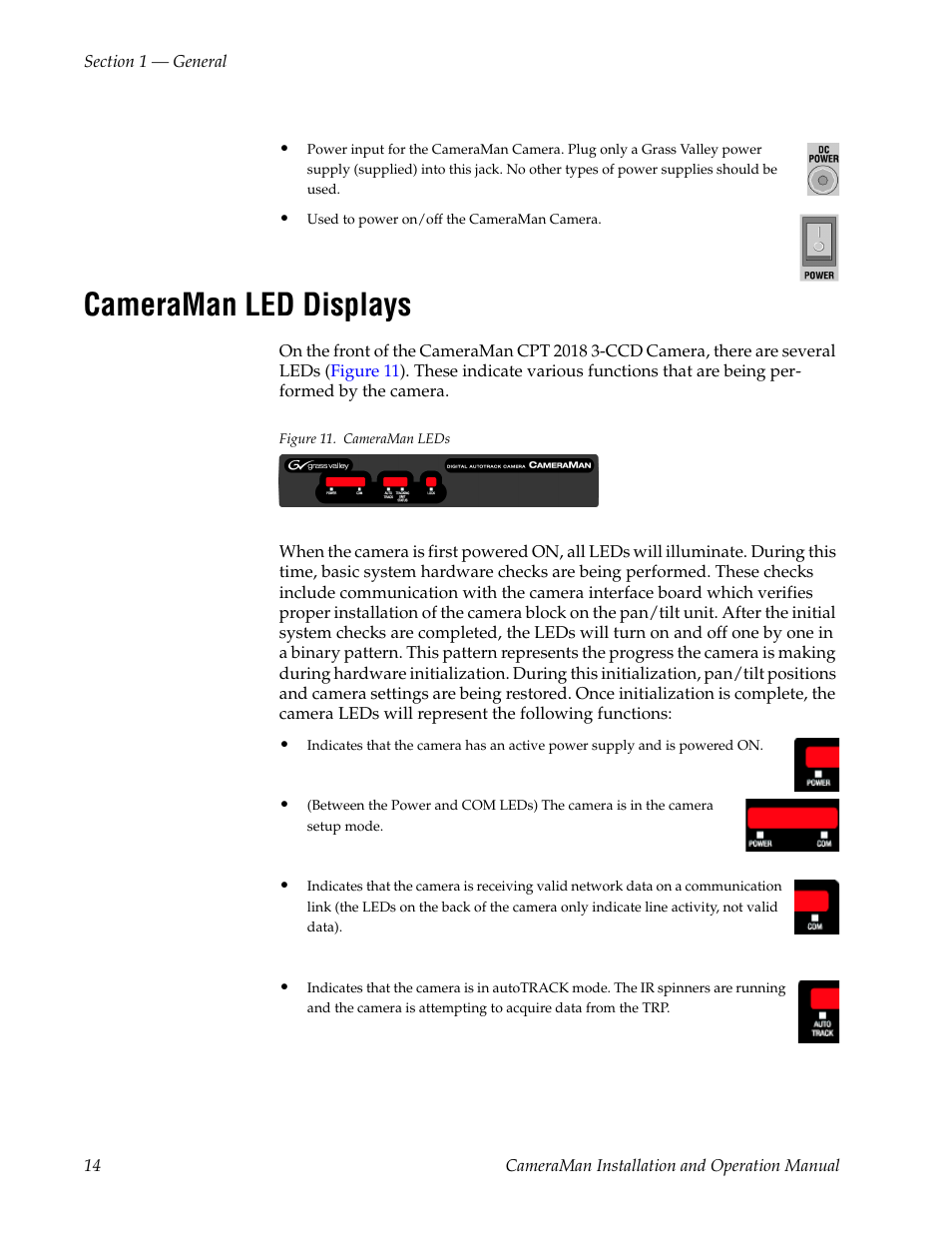 Cameraman led displays, Figure 11. cameraman leds | Grass Valley 3-CCD CameraMan User Manual | Page 14 / 102