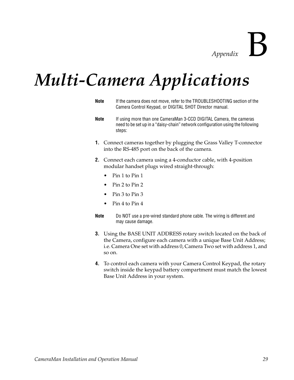 Appendix b, Multi-camera applications | Grass Valley 3-CCD CameraMan User Manual | Page 29 / 102