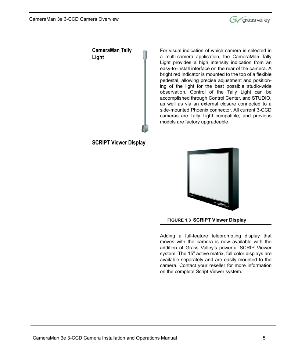 Cameraman tally light, Script viewer display, Figure 1.3 script viewer display | Script viewer display 5 | Grass Valley 3e CameraMan User Manual | Page 13 / 58