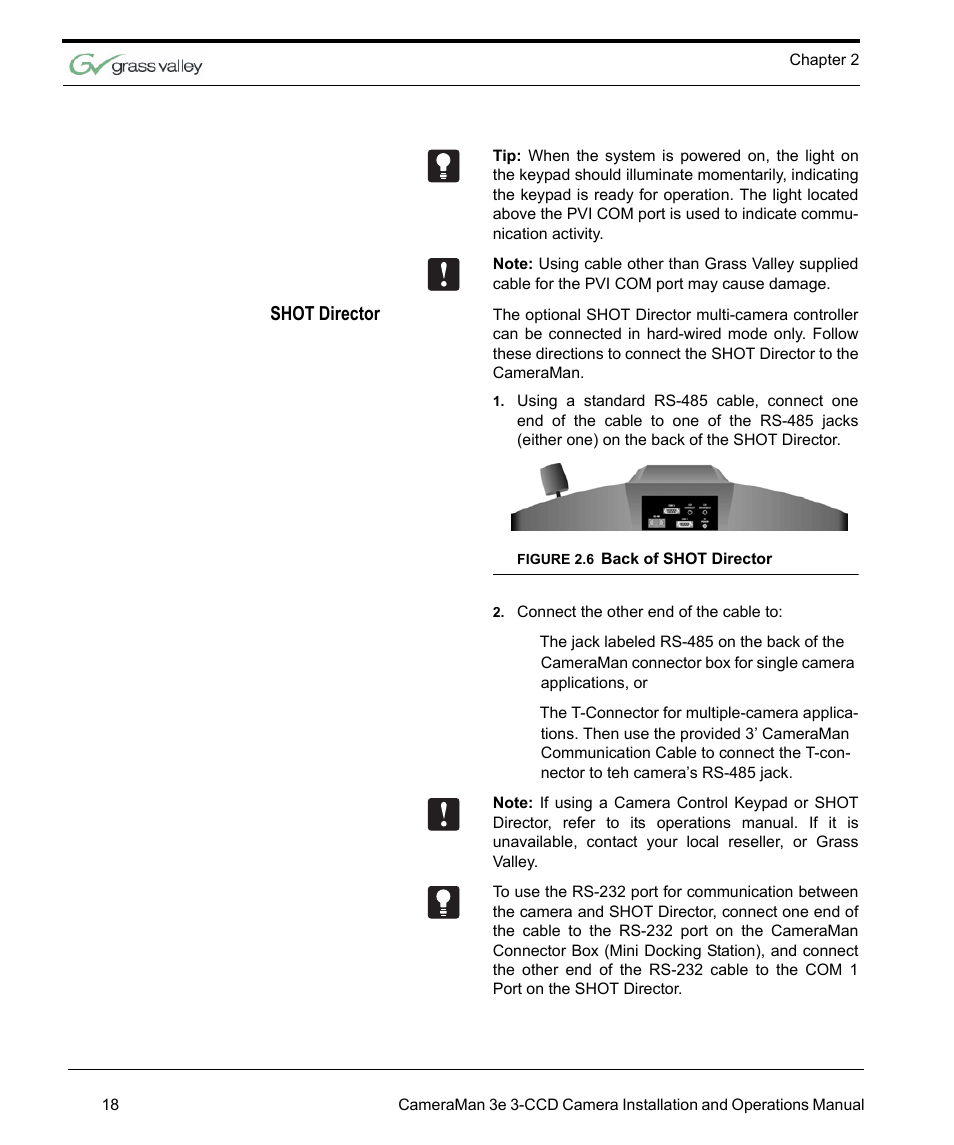 Shot director, Figure 2.6 back of shot director, Back of shot director 18 | Grass Valley 3e CameraMan User Manual | Page 26 / 58