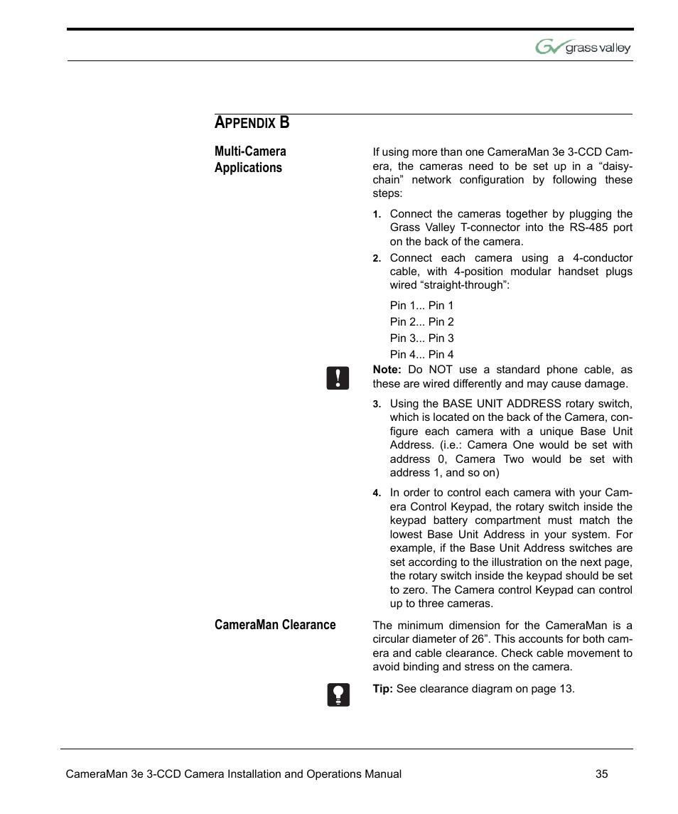 Multi-camera applications, Cameraman clearance, Appendix b 35 | Multi-camera applications 35 | Grass Valley 3e CameraMan User Manual | Page 43 / 58