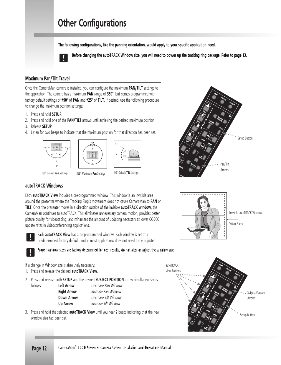 Maximum pan/tilt travel | Grass Valley 3-CCD CameraMan Rev.B User Manual | Page 15 / 35