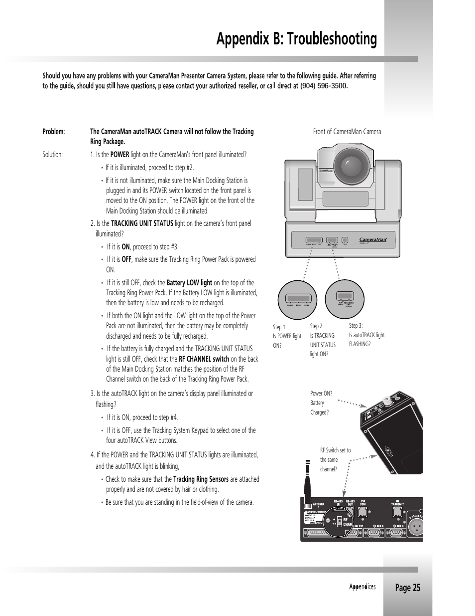 Appendix b: troubleshooting, Page 25 | Grass Valley 3-CCD CameraMan Rev.B User Manual | Page 28 / 35