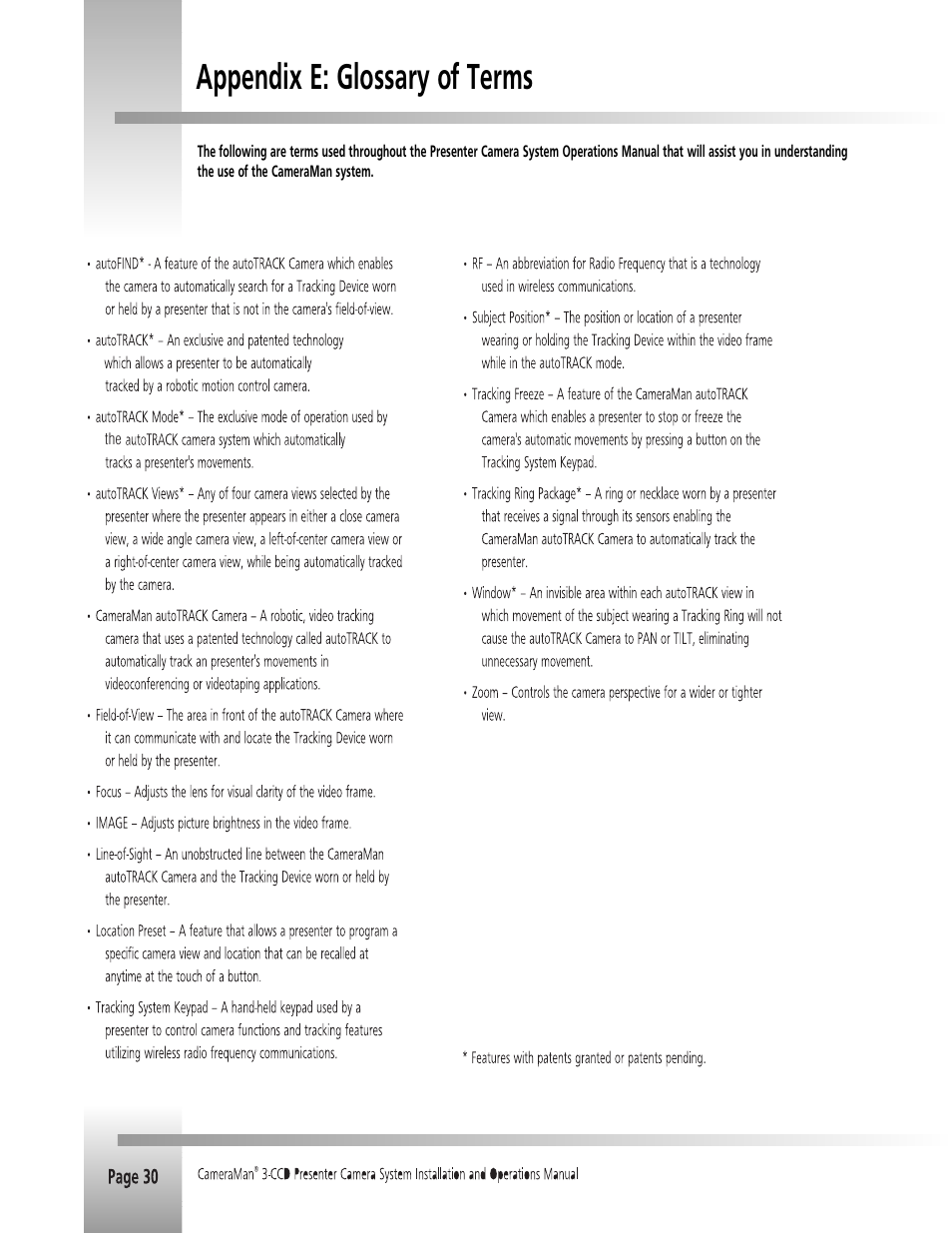 Appendix e: glossary of terms | Grass Valley 3-CCD CameraMan Rev.B User Manual | Page 33 / 35