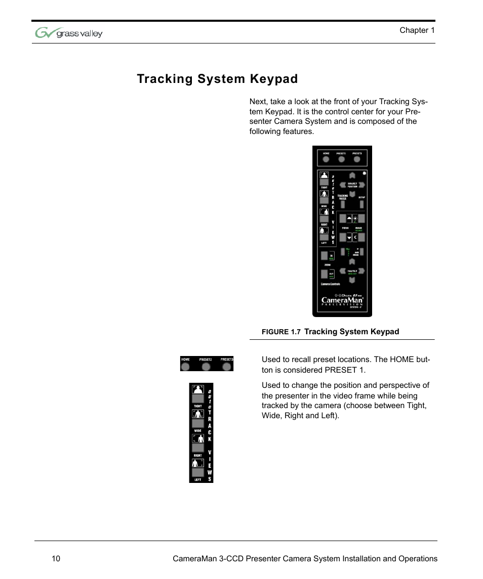 Tracking system keypad | Grass Valley 3-CCD CameraMan Rev.C User Manual | Page 16 / 70