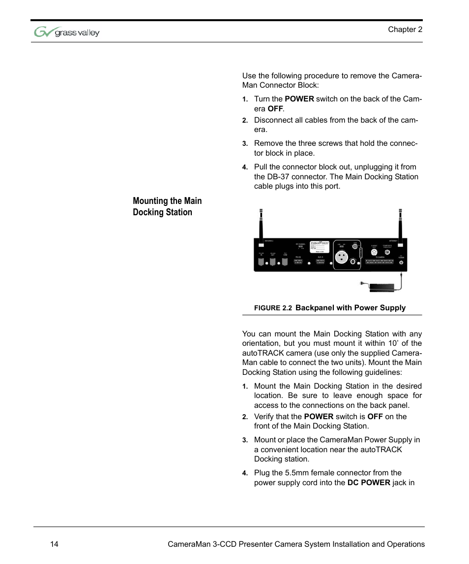 Mounting the main docking station | Grass Valley 3-CCD CameraMan Rev.C User Manual | Page 20 / 70