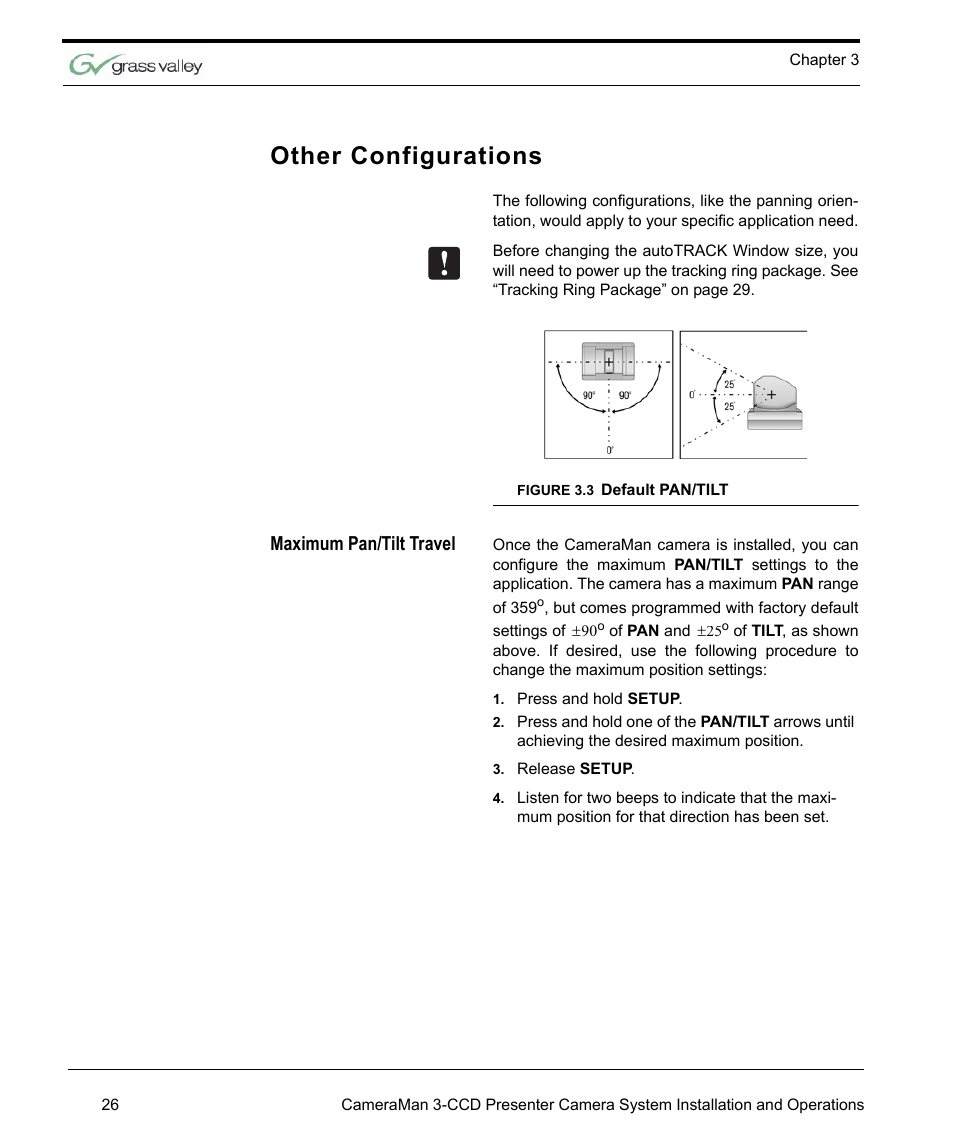 Other configurations, Maximum pan/tilt travel | Grass Valley 3-CCD CameraMan Rev.C User Manual | Page 32 / 70