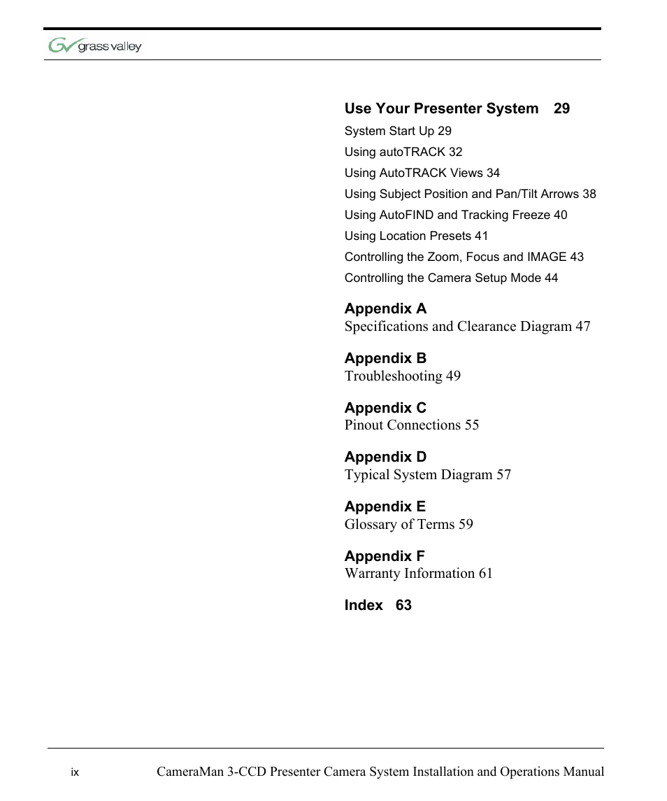 Grass Valley 3-CCD CameraMan Rev.C User Manual | Page 4 / 70