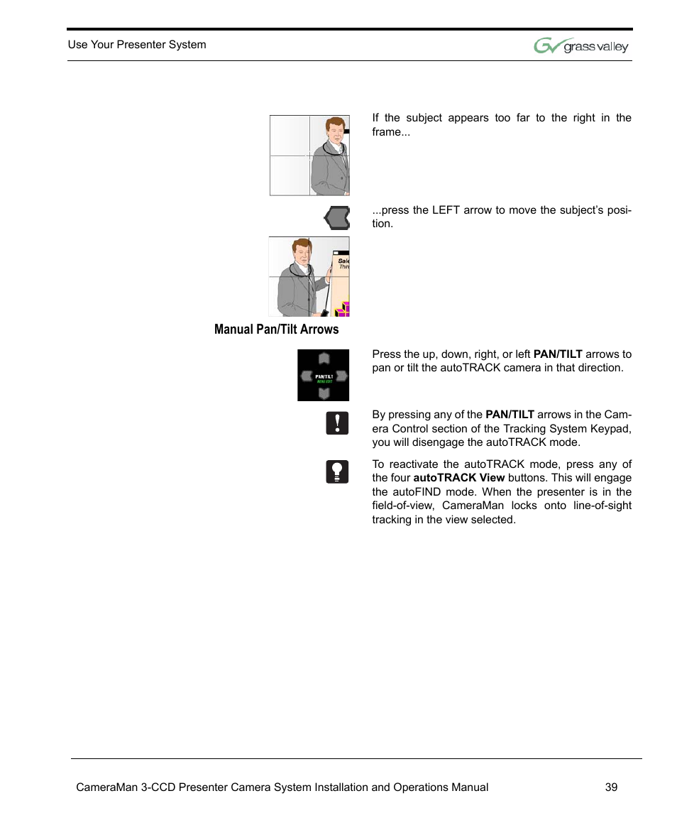 Manual pan/tilt arrows | Grass Valley 3-CCD CameraMan Rev.C User Manual | Page 45 / 70