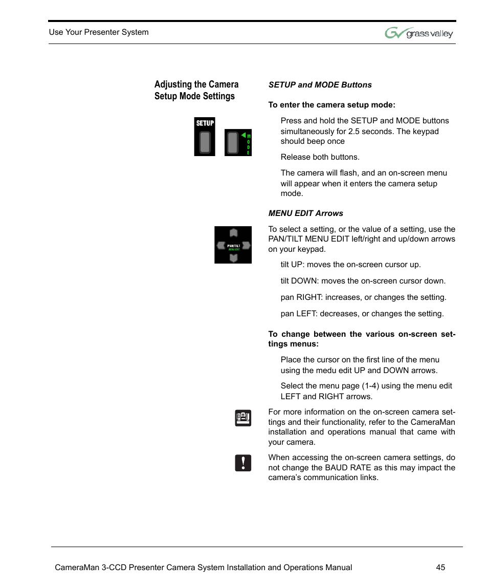 Adjusting the camera setup mode settings | Grass Valley 3-CCD CameraMan Rev.C User Manual | Page 51 / 70