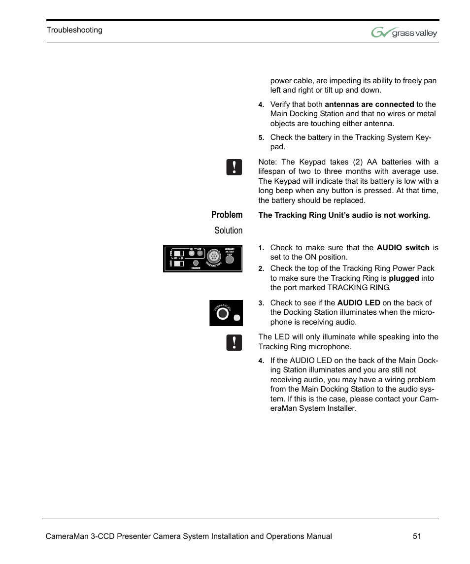 Problem, Solution | Grass Valley 3-CCD CameraMan Rev.C User Manual | Page 57 / 70
