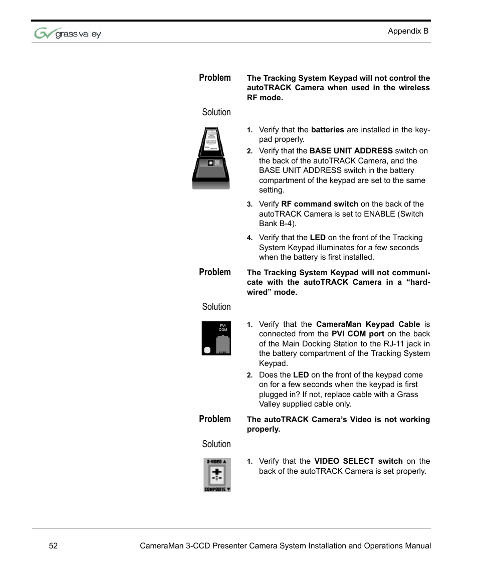 Problem, Solution | Grass Valley 3-CCD CameraMan Rev.C User Manual | Page 58 / 70