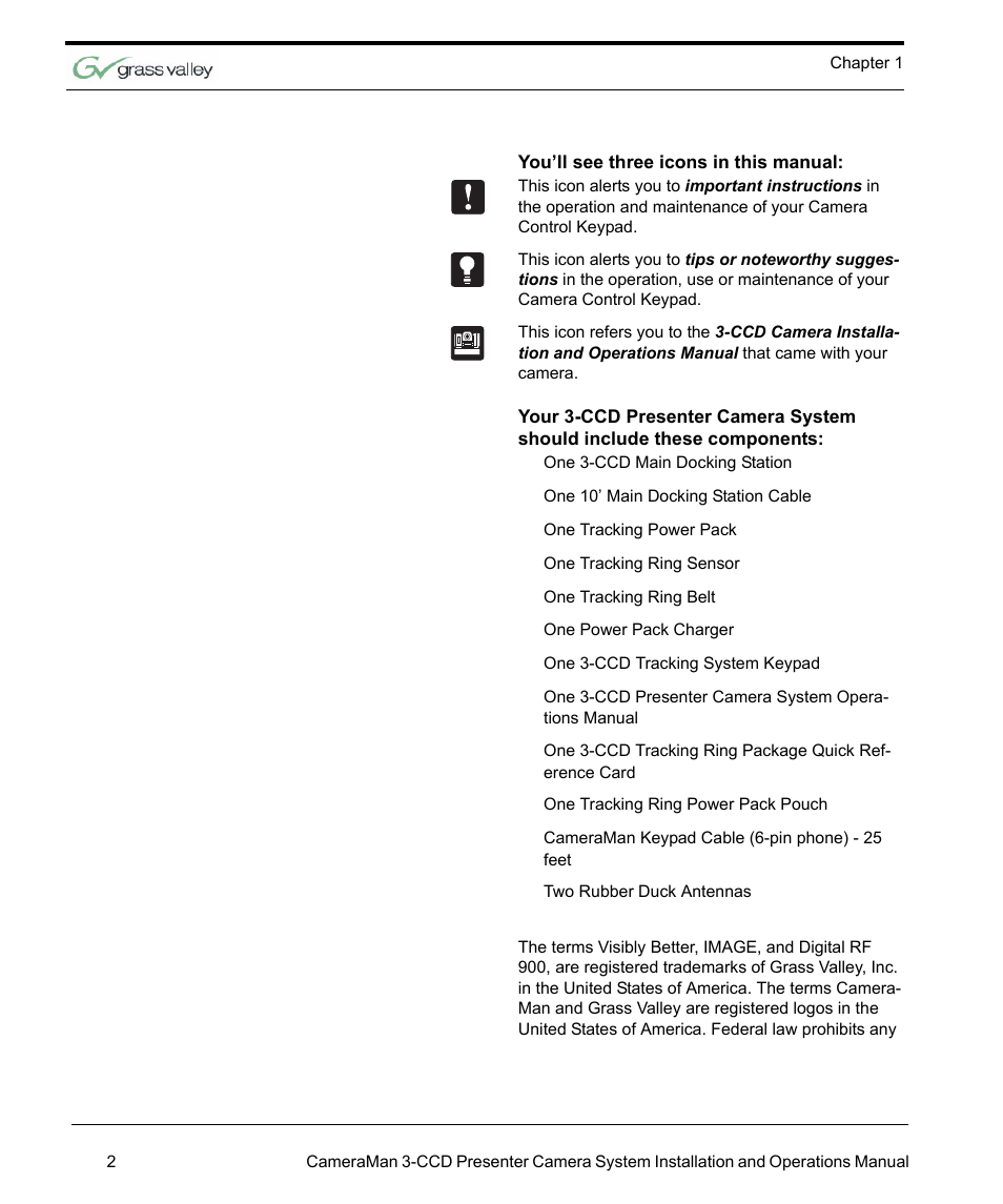 Grass Valley 3-CCD CameraMan Rev.C User Manual | Page 8 / 70