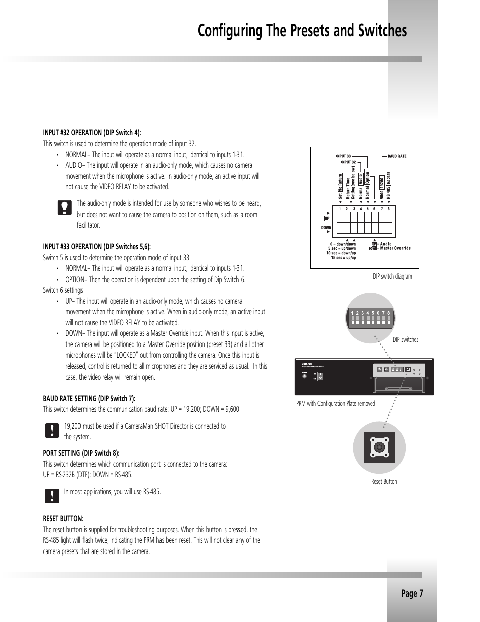 Configuring the presets and switches, Page 7 | Grass Valley 3e Student CameraMan Rev.B User Manual | Page 10 / 17