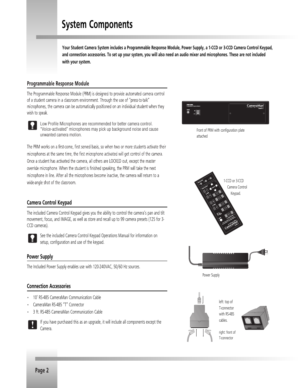 System components | Grass Valley 3e Student CameraMan Rev.B User Manual | Page 5 / 17