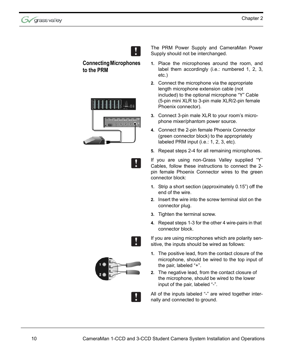 Connecting microphones to the prm | Grass Valley 3e Student CameraMan User Manual | Page 16 / 42