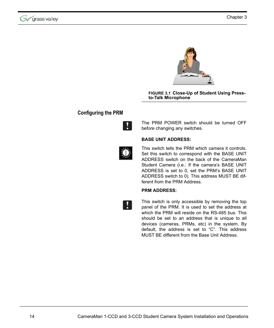 Configuring the prm | Grass Valley 3e Student CameraMan User Manual | Page 20 / 42