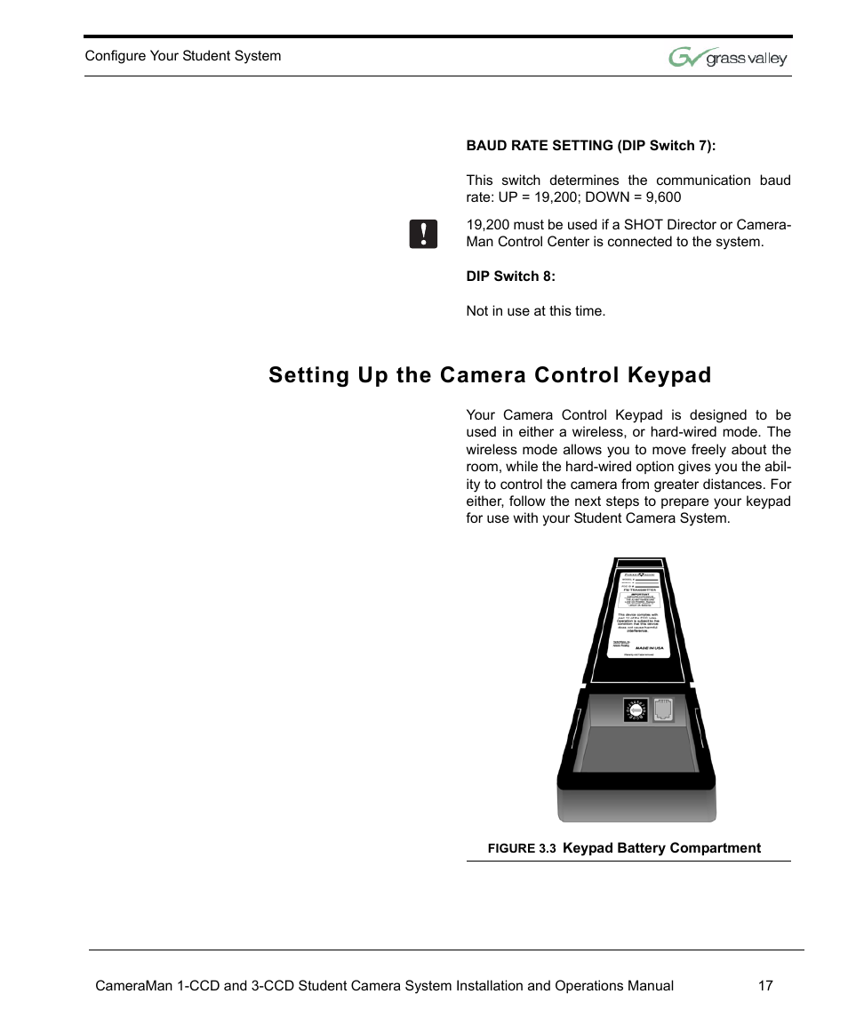 Setting up the camera control keypad | Grass Valley 3e Student CameraMan User Manual | Page 23 / 42