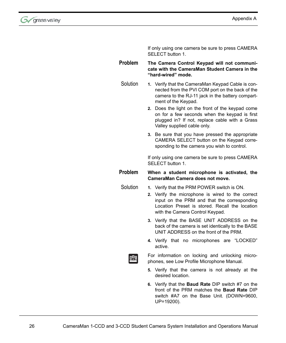 Problem, Solution | Grass Valley 3e Student CameraMan User Manual | Page 32 / 42