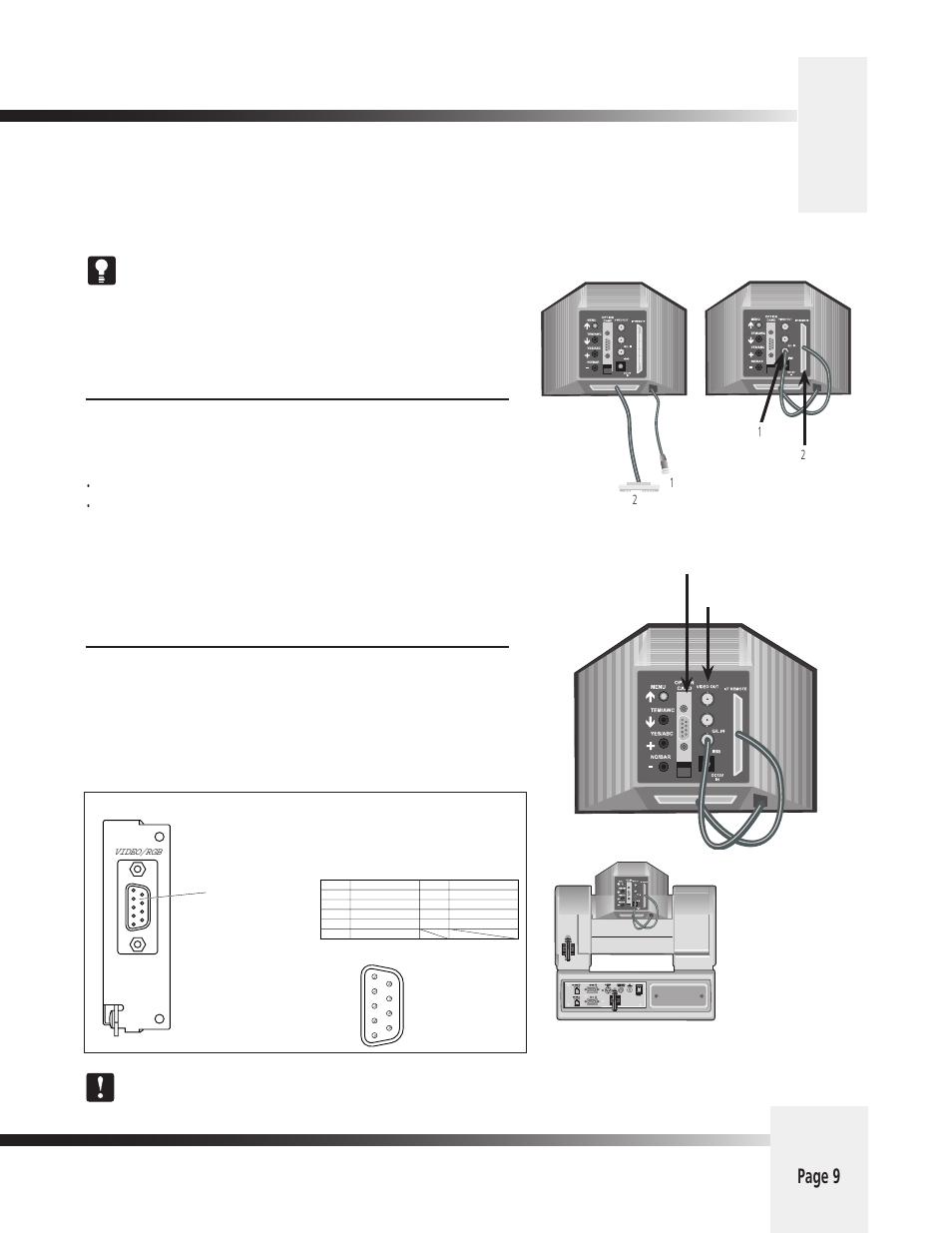 Connecting to the camera system, Page 9, Connecting the camera control cables | Connecting the rgb output, See appendix h for output signal selection details, Ccd analog camera | Grass Valley 3-CCD ANALOG CameraMan Rev.D1 User Manual | Page 12 / 36