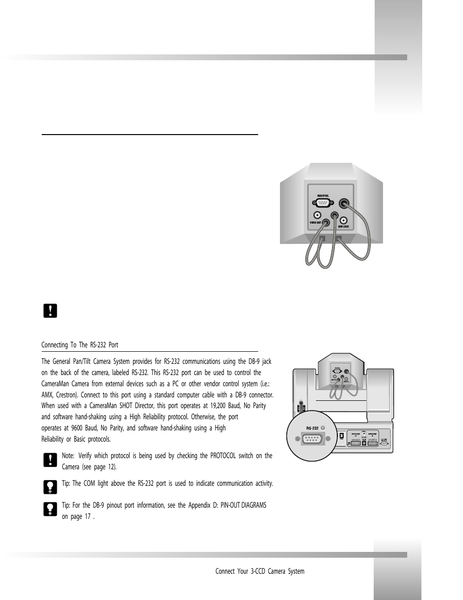 Connecting to the camera system, Page 9 | Grass Valley 3-CCD ANALOG CameraMan Rev.B User Manual | Page 12 / 28