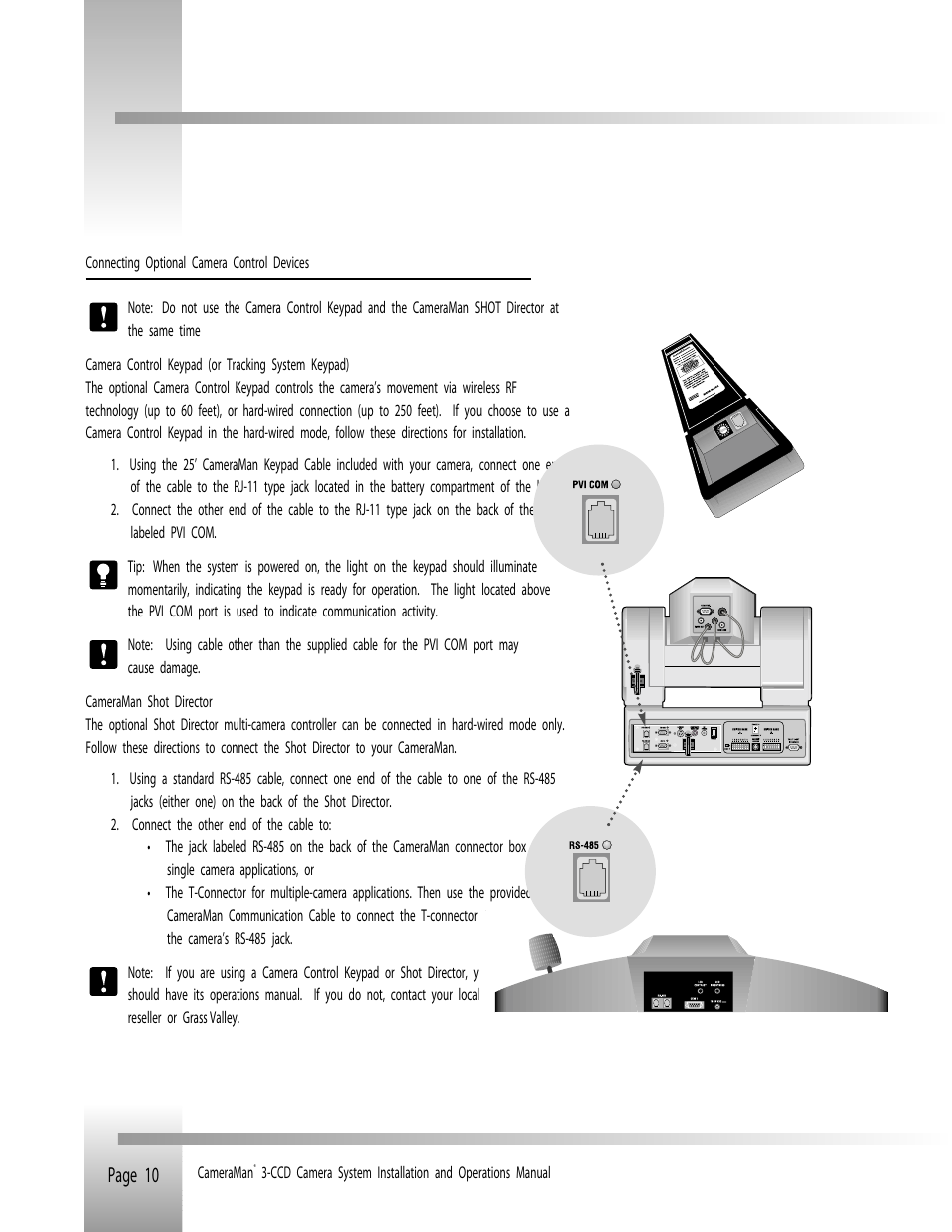Connecting camera control devices, Page 10 | Grass Valley 3-CCD ANALOG CameraMan Rev.B User Manual | Page 13 / 28