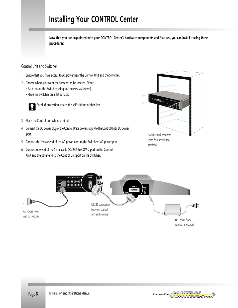 Installing your control center | Grass Valley CONTROL Center CameraMan Rev.B User Manual | Page 11 / 52