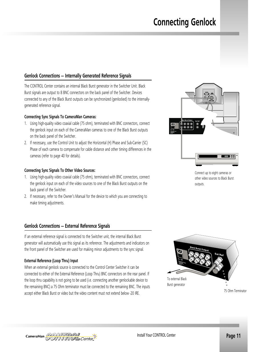 Connecting genlock | Grass Valley CONTROL Center CameraMan Rev.B User Manual | Page 14 / 52