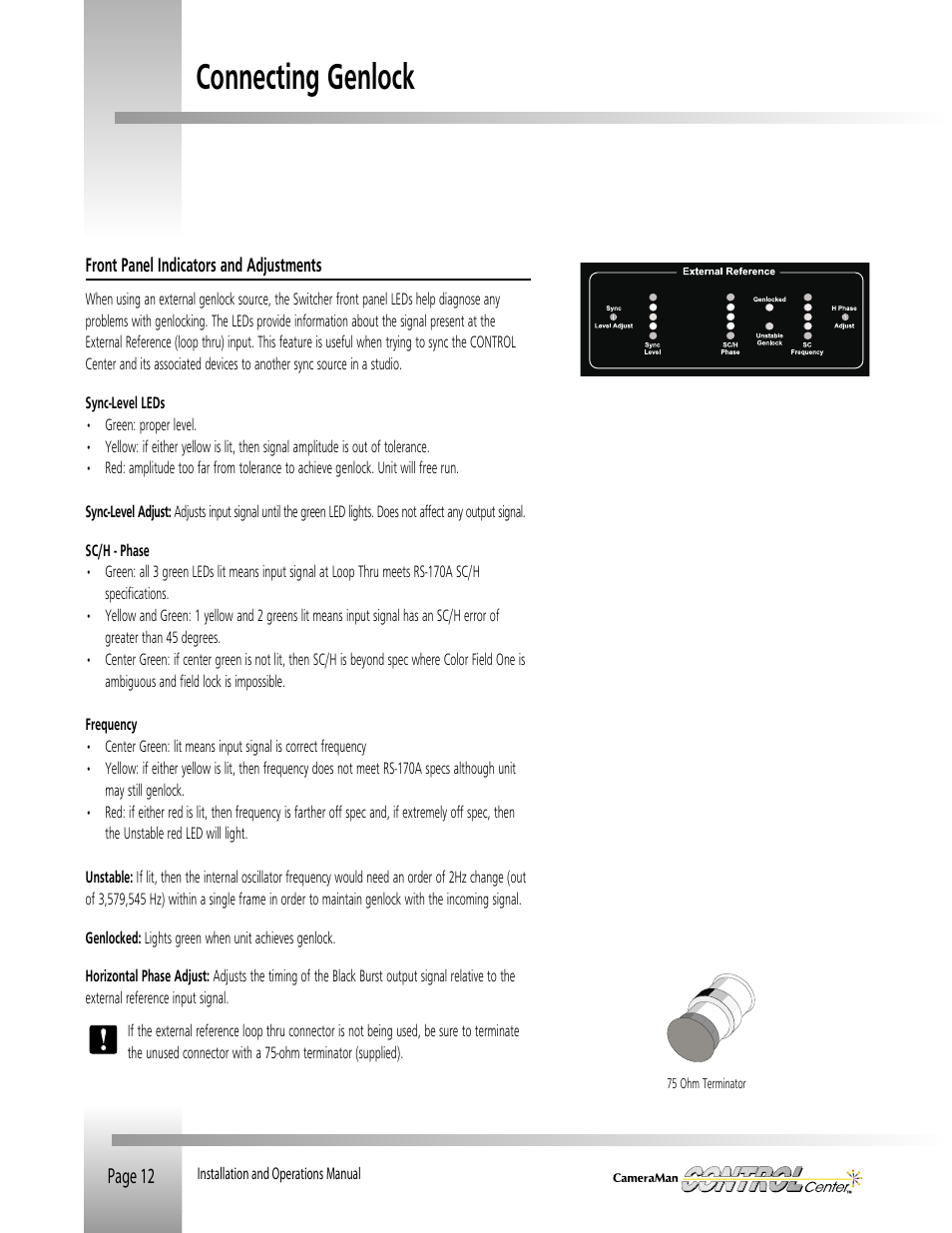 Connecting genlock | Grass Valley CONTROL Center CameraMan Rev.B User Manual | Page 15 / 52