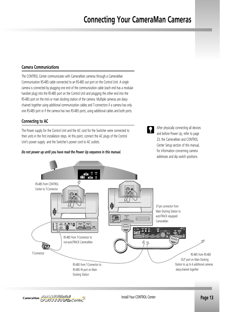 Connecting your cameraman cameras, Page 13 | Grass Valley CONTROL Center CameraMan Rev.B User Manual | Page 16 / 52