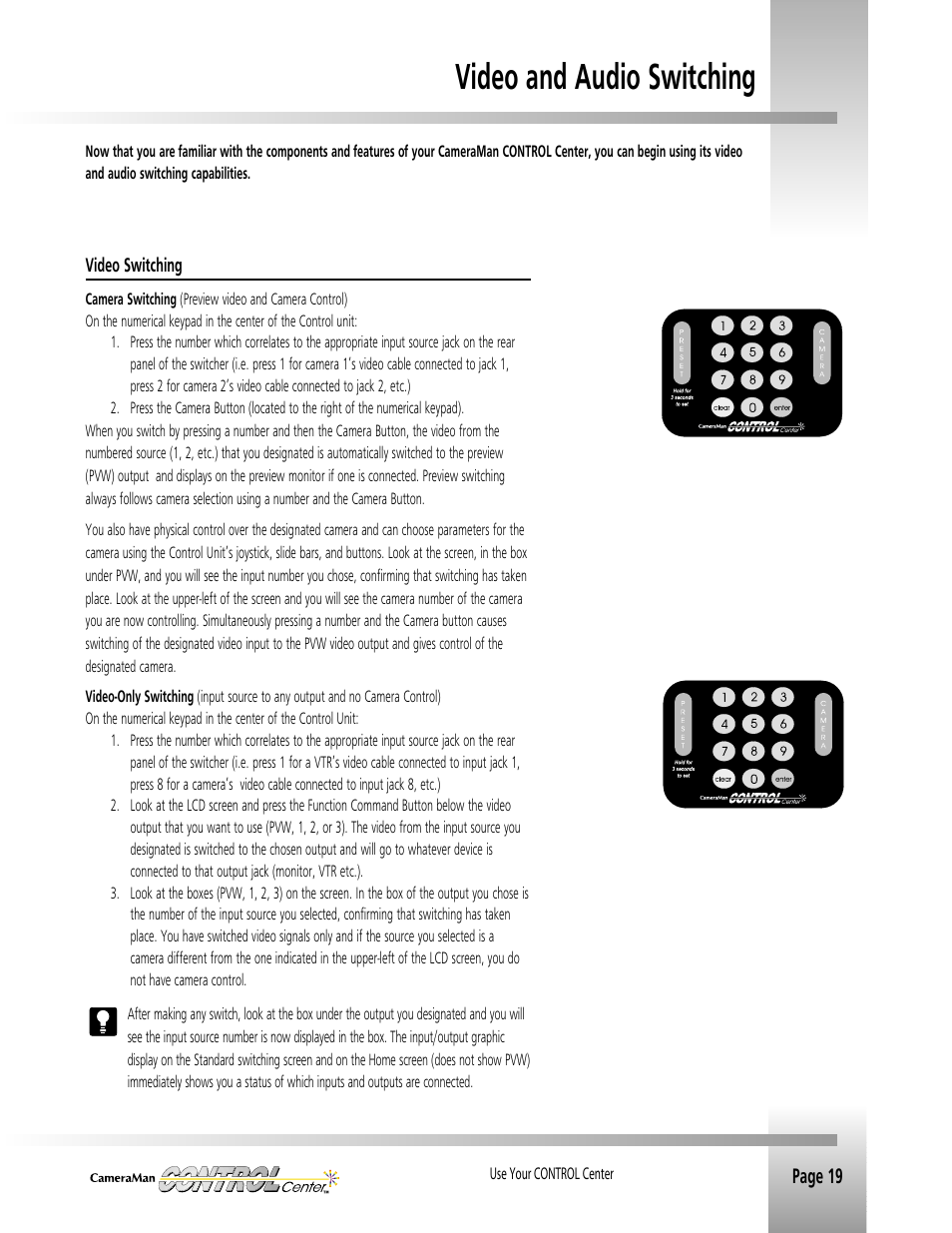 Video and audio switching | Grass Valley CONTROL Center CameraMan Rev.B User Manual | Page 22 / 52