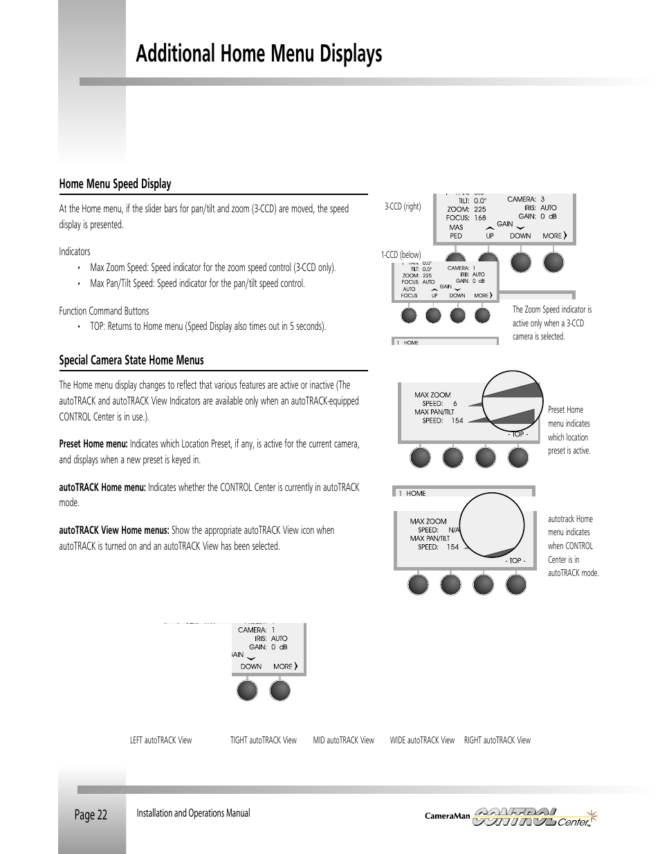 Additional home menu displays, Page 22 | Grass Valley CONTROL Center CameraMan Rev.B User Manual | Page 25 / 52