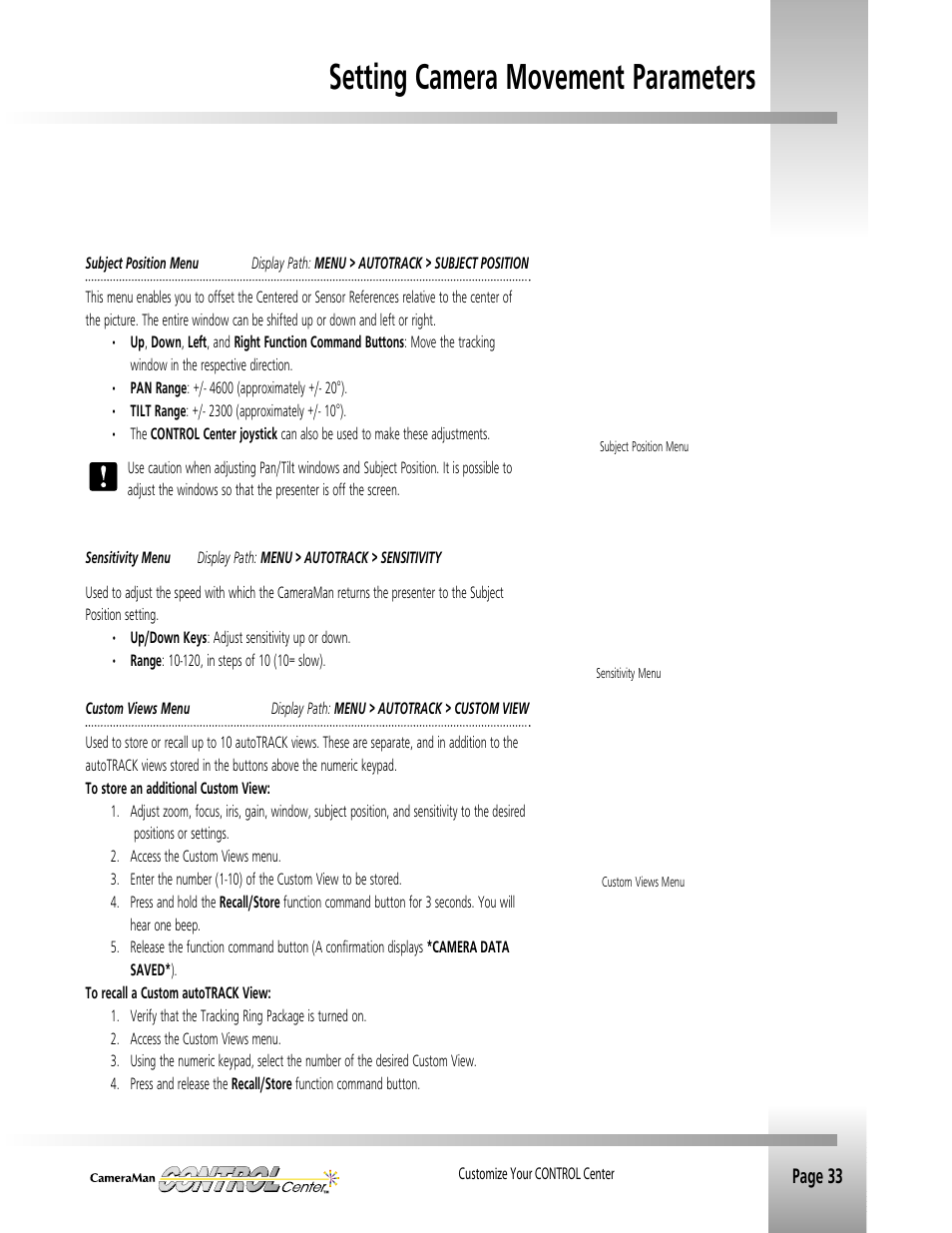 Setting camera movement parameters, Page 33 | Grass Valley CONTROL Center CameraMan Rev.B User Manual | Page 36 / 52