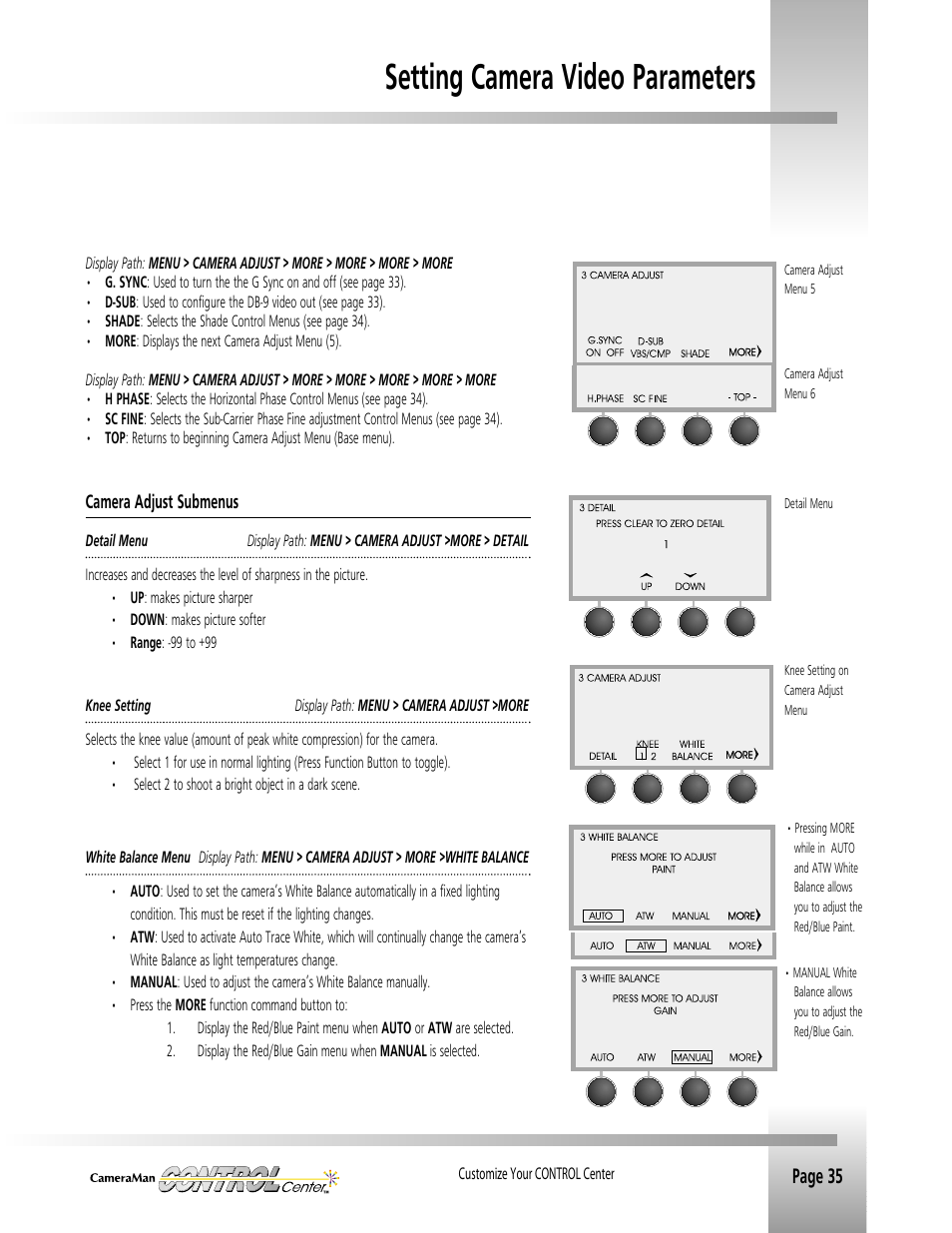 Setting camera video parameters, Page 35 | Grass Valley CONTROL Center CameraMan Rev.B User Manual | Page 38 / 52