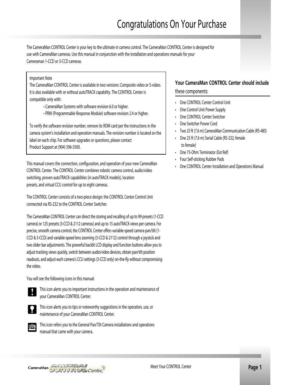 Grass Valley CONTROL Center CameraMan Rev.B User Manual | Page 4 / 52