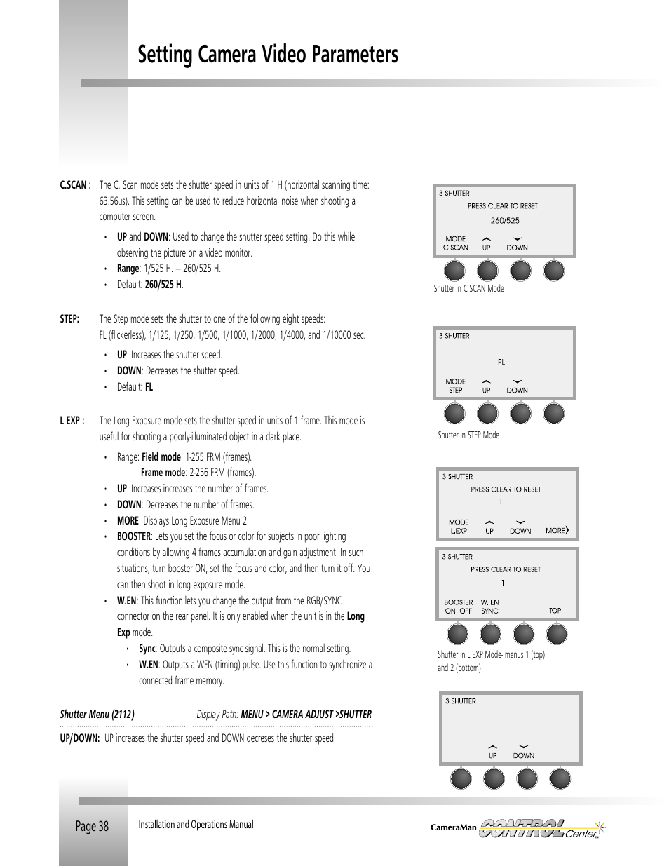 Setting camera video parameters, Page 38 | Grass Valley CONTROL Center CameraMan Rev.B User Manual | Page 41 / 52